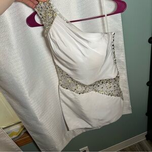 White Ruched One Shoulder Bodycon Dress